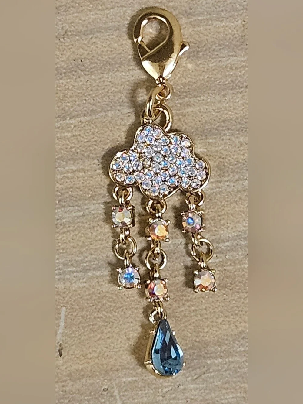 Rain Cloud Austrian Crystal Charm Pendant Sparkly Rhinestones Gold-Tone